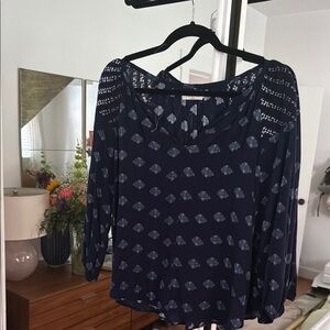 Velvet Navy Blue Floral Blouse